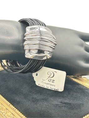 Paz Creations Black Multi-Strand Leather Bracelet with 925 Sterling Wrap Accent